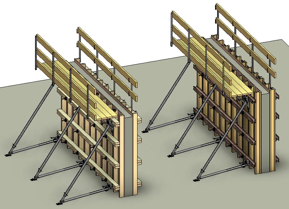1.2.4 Traditionele bekisting voor wanden, met bordes (in dit geval aan één zijde)